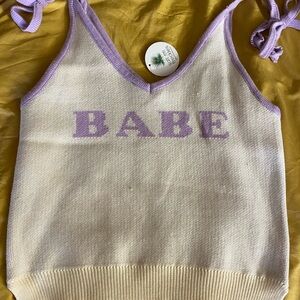 Women's Cream and Purple Tank Top